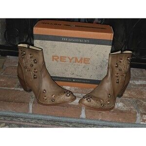 Reyme Handmade Leather Ankle Boots Womens 10 Brown Floral Embroidered Western